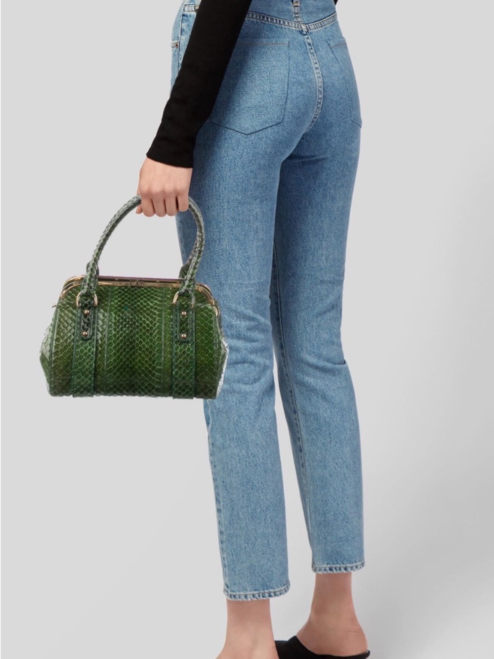 Dolce & Gabbana Green Python-Texture Top-Handle Women's Bag - Picture 3 of 7